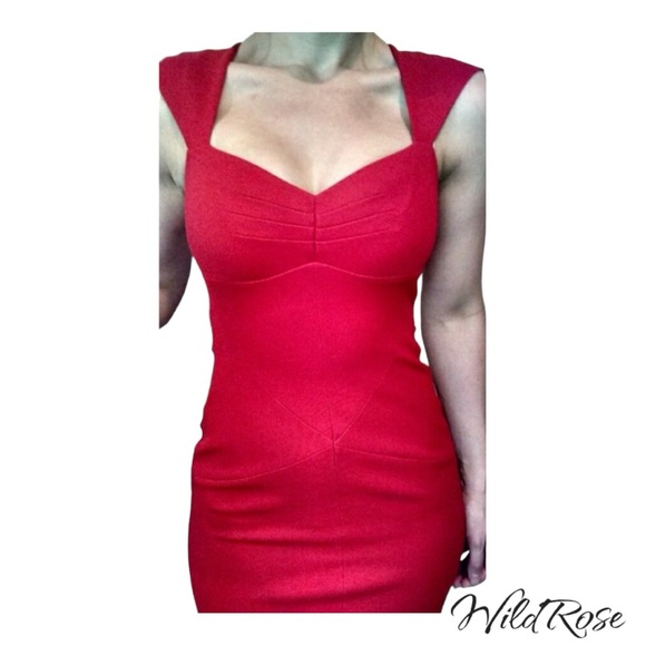 ZAC POSEN Red Sweetheart Neckline Stretch Body-con Dress S 2 - Picture 3 of 8